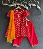 Red plain cotton kurta set