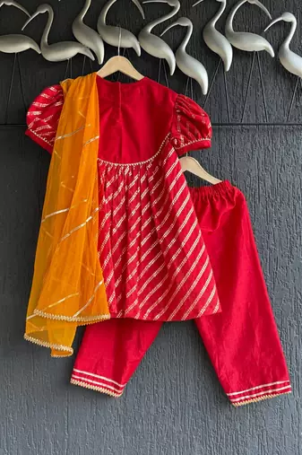 Red plain cotton kurta set