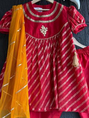Red plain cotton kurta set 3