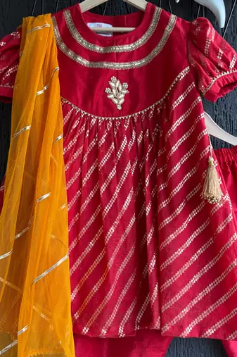 Red plain cotton kurta set
