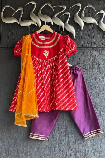 Red plain cotton kurta set