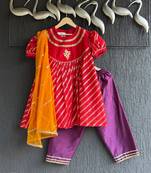 Red plain cotton kurta set