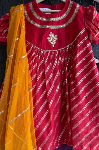 Red plain cotton kurta set