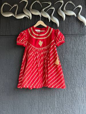Red plain cotton dress 1