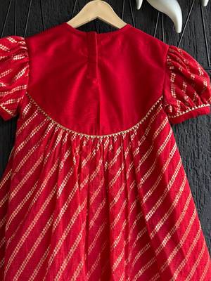 Red plain cotton dress 2