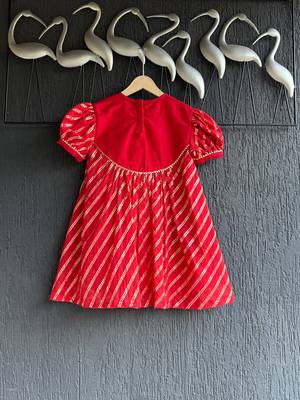 Red plain cotton dress 3