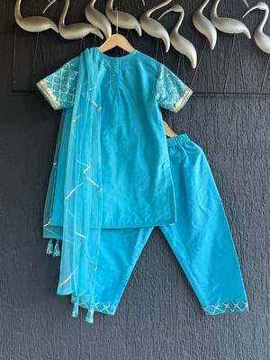 Blue printed cotton silk kurta set 2