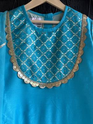 Blue printed cotton silk kurta set 3