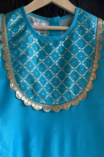 Blue printed cotton silk kurta set