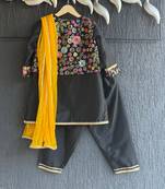 Black embroidered cotton silk kurta set