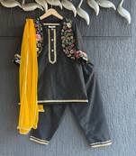 Black embroidered cotton silk kurta set