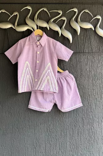 Purple embroidered cotton co ord set