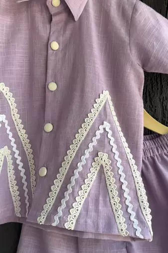 Purple embroidered cotton co ord set