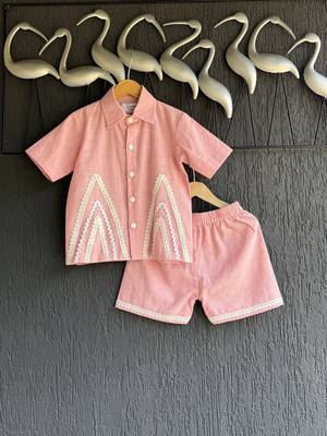 Pink embroidered cotton co ord set 1