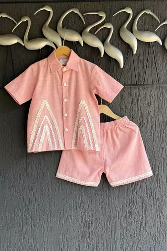 Pink embroidered cotton co ord set