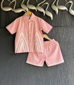 Pink embroidered cotton co ord set