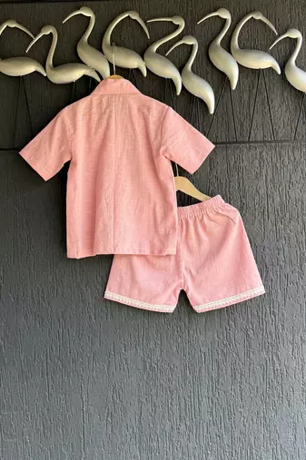 Pink embroidered cotton co ord set