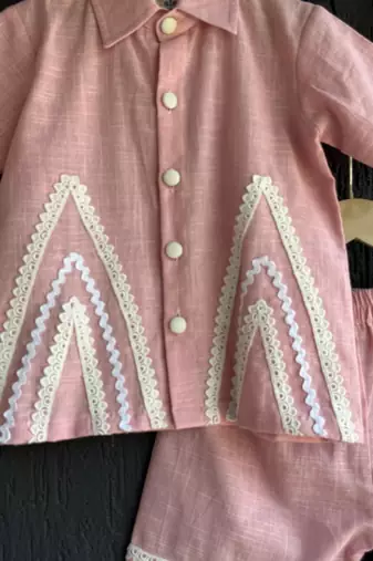 Pink embroidered cotton co ord set