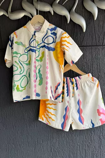 White printed cotton co ord set