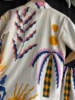 White printed cotton co ord set 3