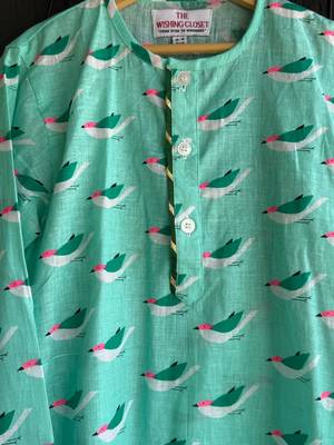 Green printed cotton silk kurta set 4