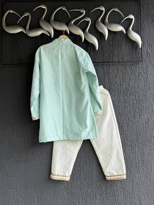 Blue embroidered cotton silk kurta set 2
