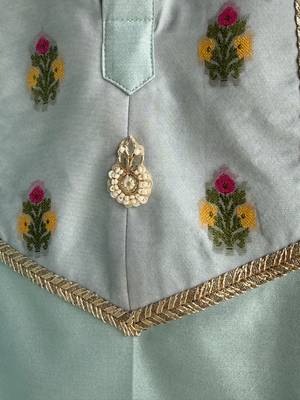 Blue embroidered cotton silk kurta set 3