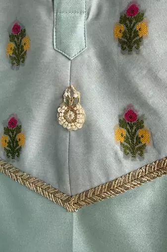 Blue embroidered cotton silk kurta set
