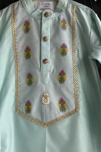 Blue embroidered cotton silk kurta set