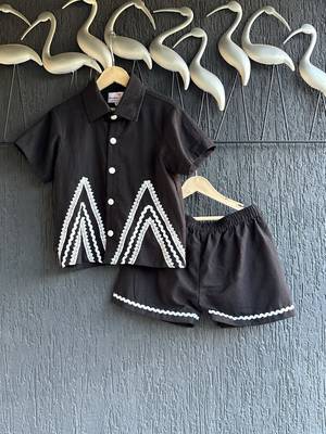 Black embroidered cotton co ord set 1