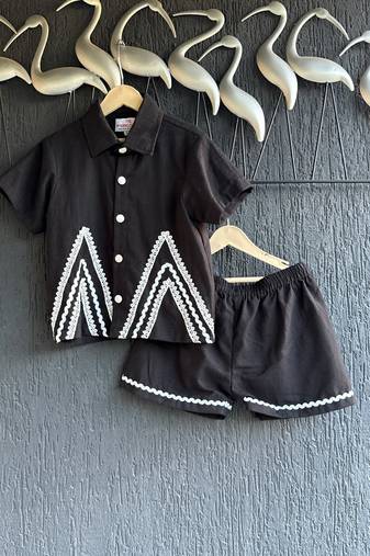 Black embroidered cotton co ord set