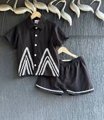 Black embroidered cotton co ord set
