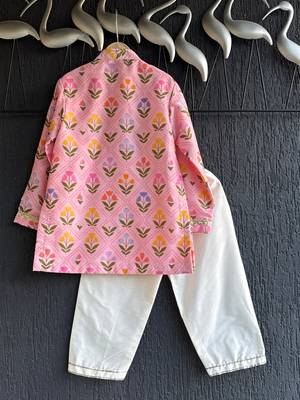 Pink printed cotton silk kurta set 2