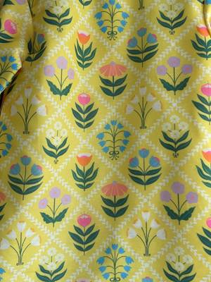 Yellow printed cotton silk kurta set 3