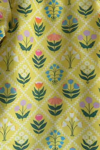 Yellow printed cotton silk kurta set