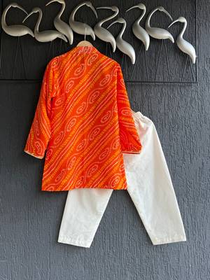 Orange printed cotton kurta set 2