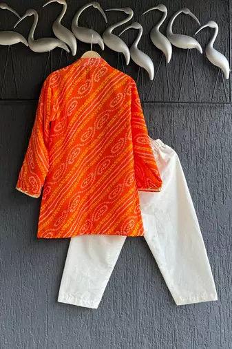 Orange printed cotton kurta set