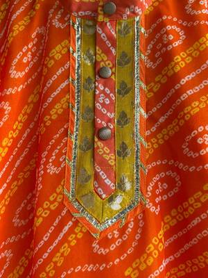Orange printed cotton kurta set 3