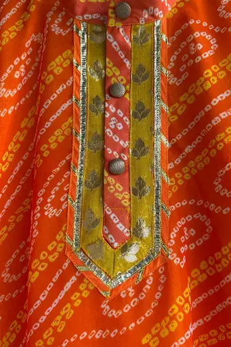 Orange printed cotton kurta set