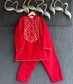 Red plain cotton kurta set