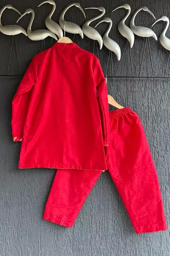 Red plain cotton kurta set
