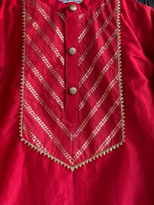 Red plain cotton kurta set 3