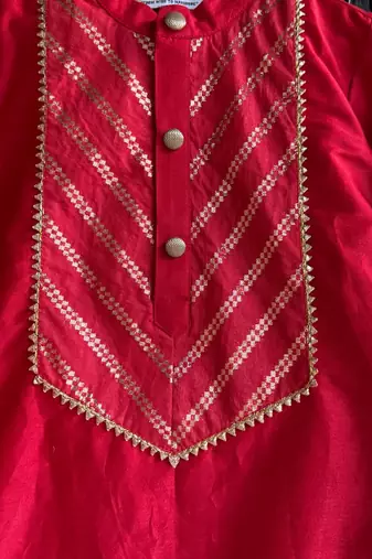 Red plain cotton kurta set
