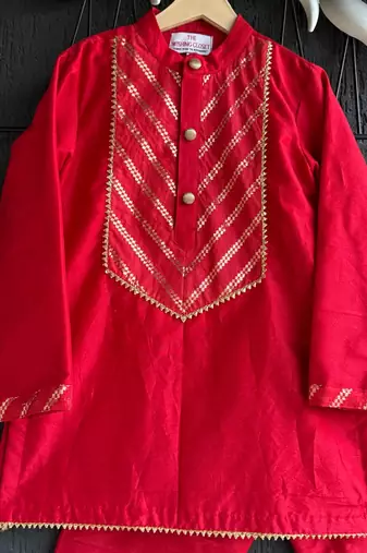Red plain cotton kurta set