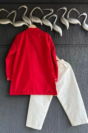Red plain cotton kurta set
