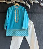 Blue embroidered cotton silk kurta set