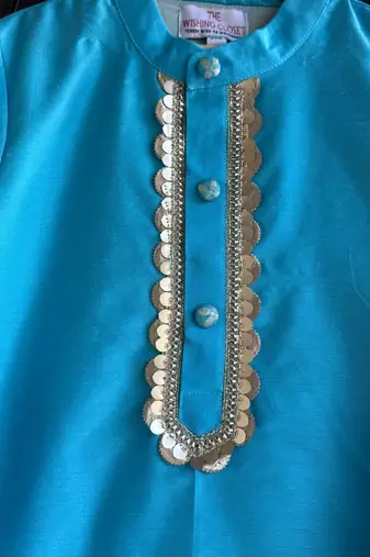 Blue embroidered cotton silk kurta set