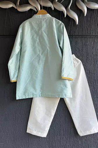 Blue embroidered cotton silk kurta set