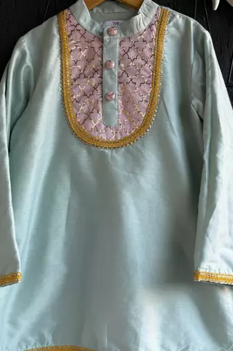 Blue embroidered cotton silk kurta set