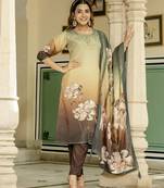 Green color beautiful gucci silk fabric readymade stylish ethnic suits for girls